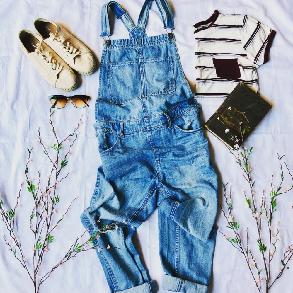 H&M Distressed BF Fit Overalls